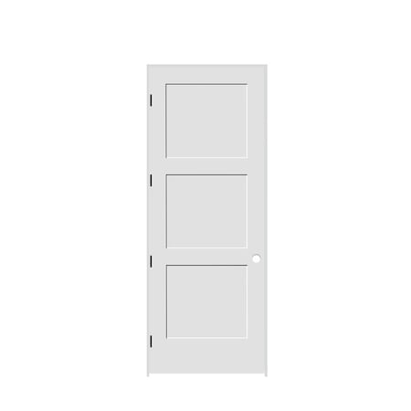 Codel Doors 24" x 96" x 1-3/8" Primed 3-Panel Equal Panel Interior Shaker 4-9/16" RH Prehung Door w/Mtt Blk Hngs 2080pri8433RH10B4916